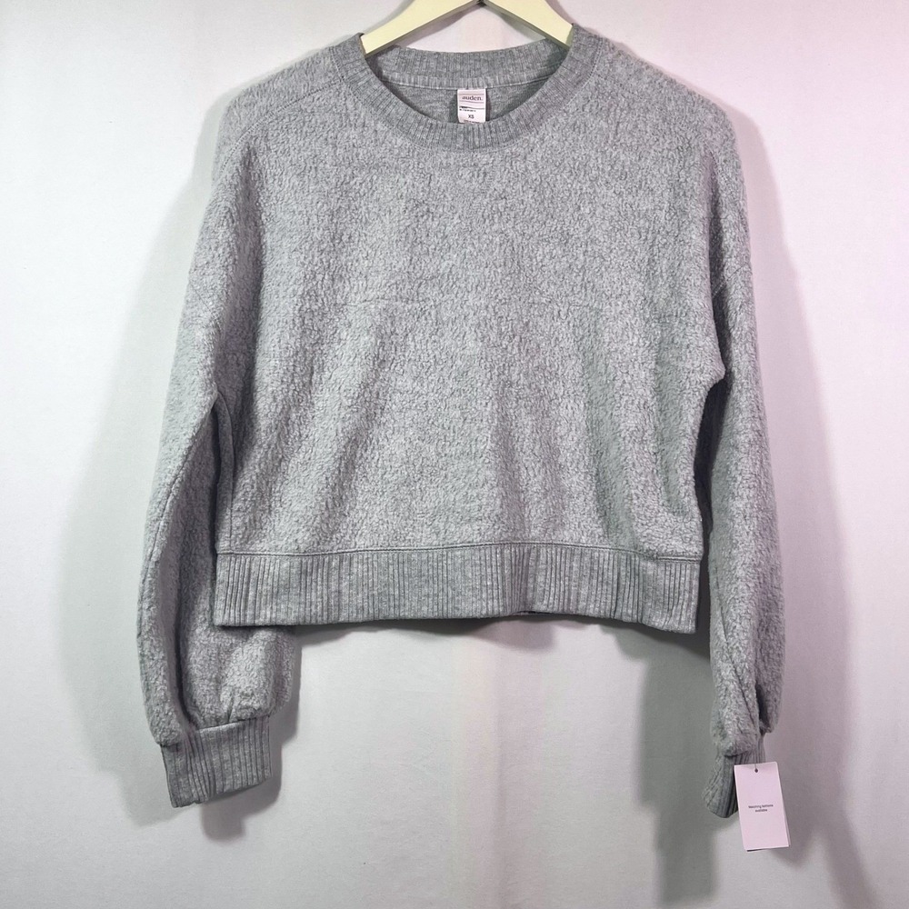 Auden Womens Gray Boucle Knit Long Sleeve Cropped Lounge Top XS NEW